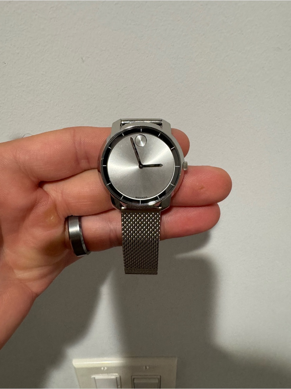 Movado Silver-Tone Minimalist Men’s Watch with Mesh Bracelet